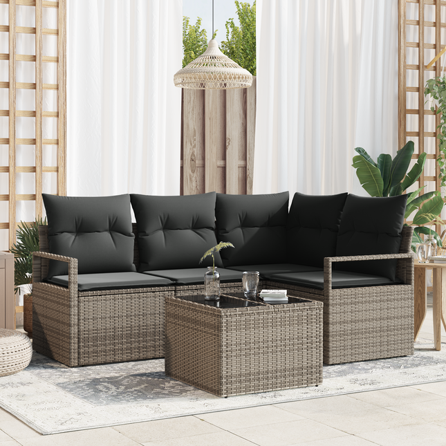 Sofa Sæt med pude med opbevaring 5 pcs Lysegrå polyrattan
