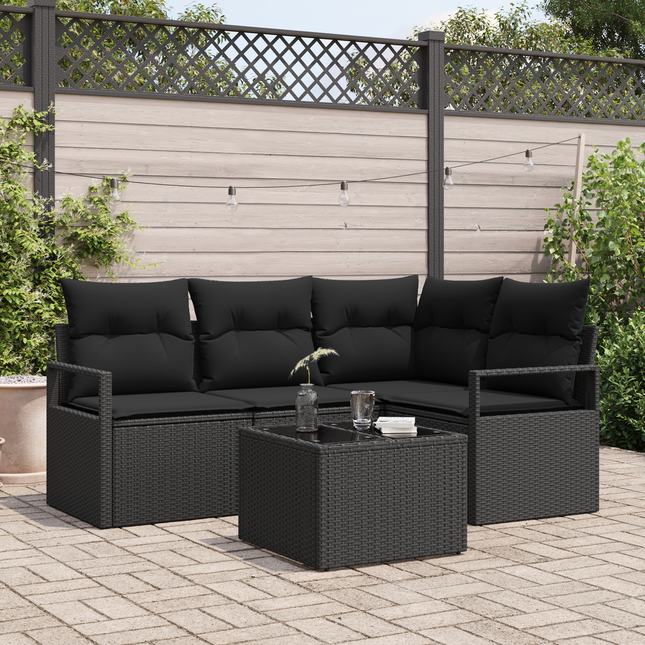 Sofa Sæt med pude med opbevaring 5 pcs Sort polyrattan