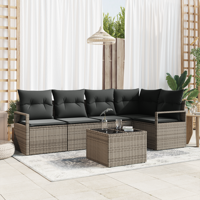 Havesofa Sæt med pude med opbevaring 6 pcs Lysegrå polyrattan