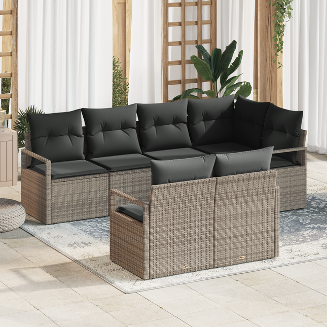 Havesofa Sæt med pude med opbevaring 7 pcs Grå polyrattan