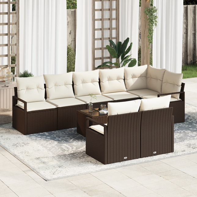 Havesofa Sæt med pude 9 pcs Brun og Creme polyrattan