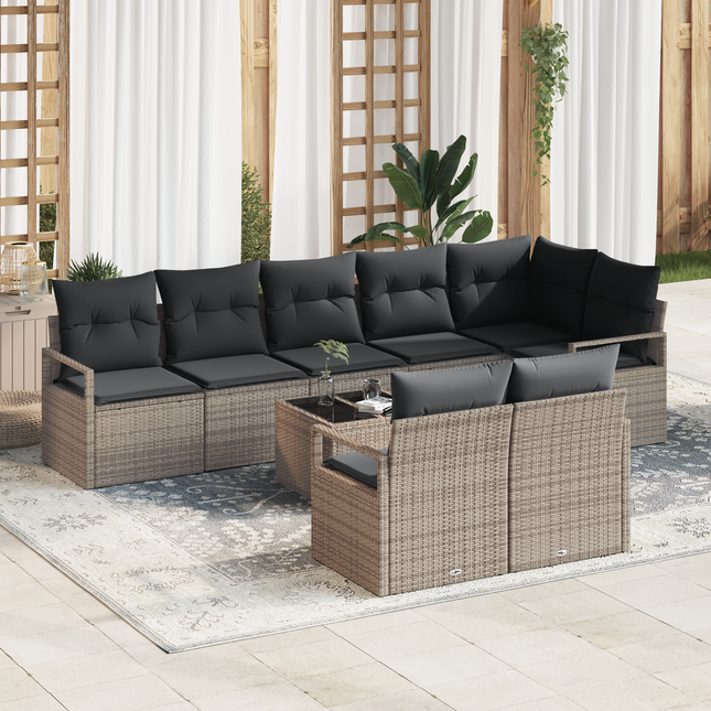 Havesofa Sæt med pude med opbevaring 9 pcs Lysegrå polyrattan