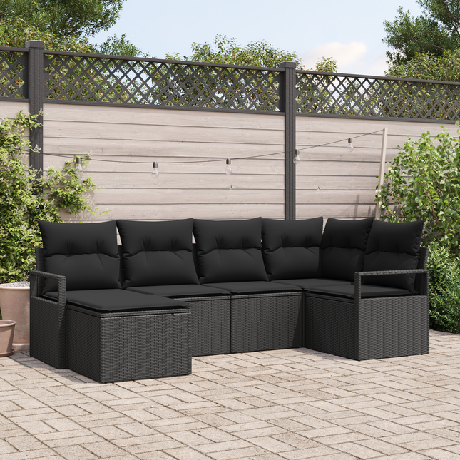 Sofa Sæt med pude med opbevaring 6 pcs Sort polyrattan
