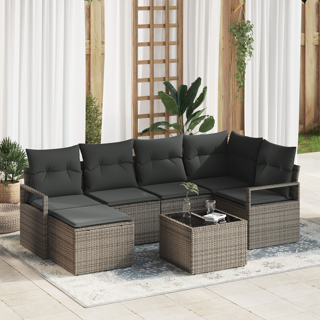 Sofa Sæt med pude med opbevaring 7 pcs Lysegrå polyrattan