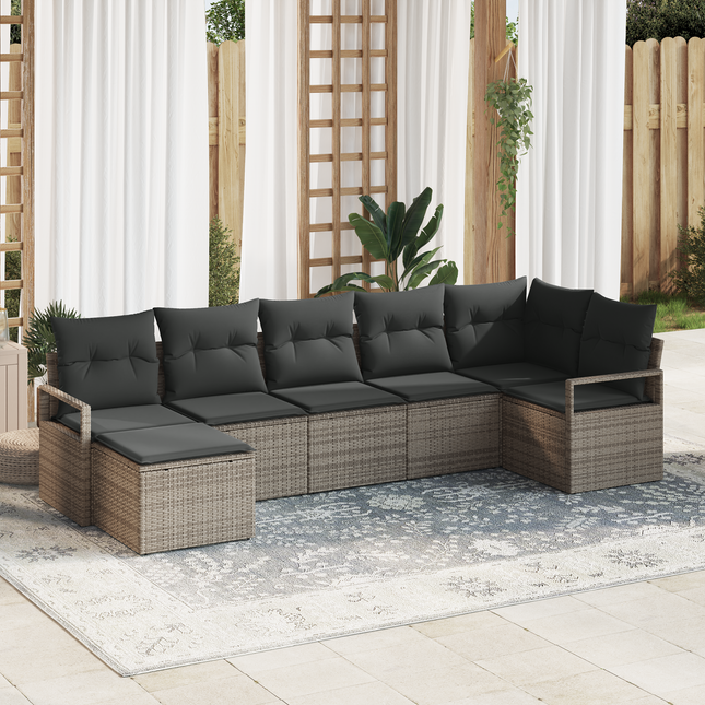 Sofa Sæt med pude med opbevaring 7 pcs Grå polyrattan