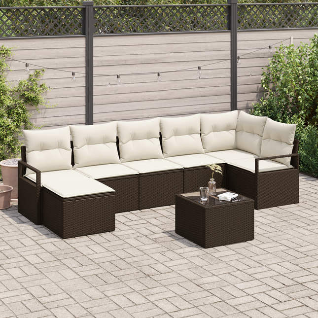 Sofa Sæt med pude med opbevaring 8 pcs Brun og Creme polyrattan