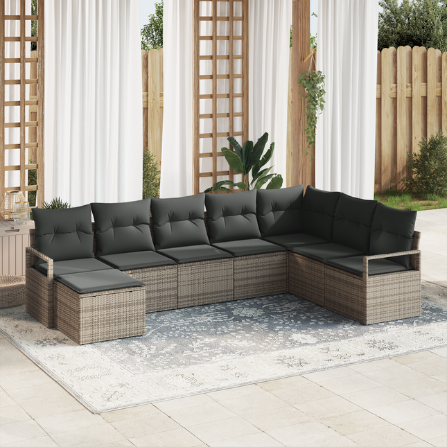 Sofa Sæt med pude med opbevaring 8 pcs Grå polyrattan