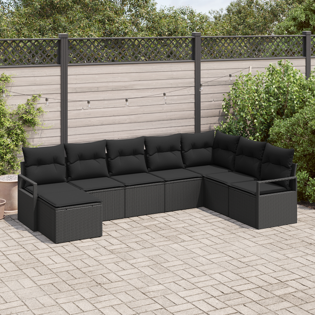 Sofa Sæt med pude med opbevaring 8 pcs Sort polyrattan