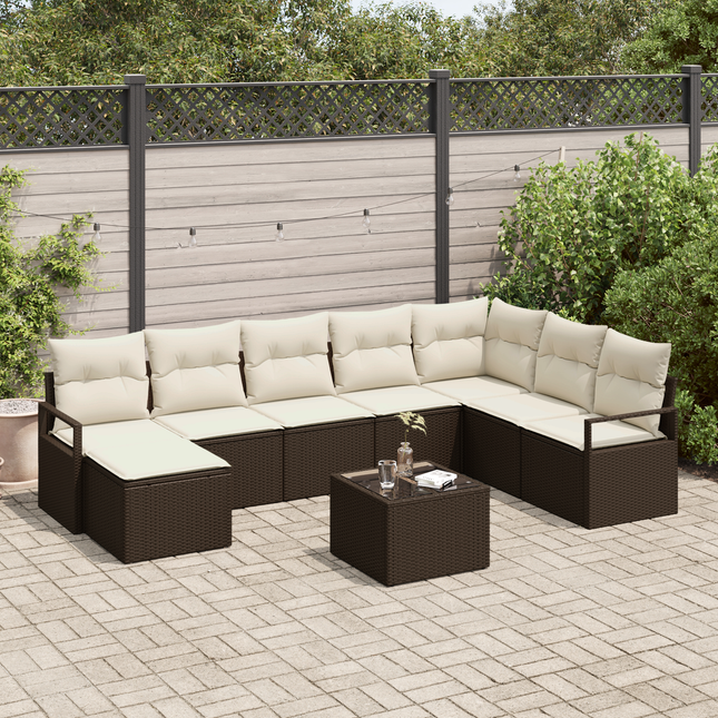 Sofa Sæt med pude med opbevaring 9 pcs Brun og Creme polyrattan