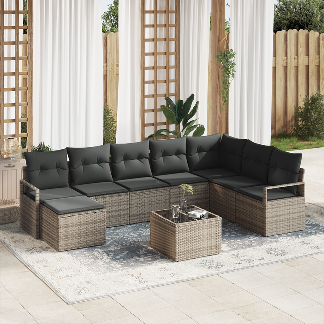 Sofa Sæt med pude med opbevaring 9 pcs Lysegrå polyrattan