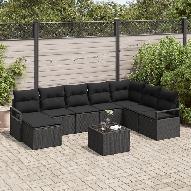 Sofa Sæt med pude med opbevaring 9 pcs Sort polyrattan