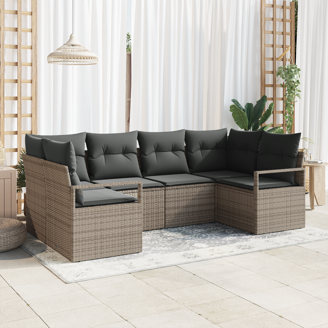 Havesofa Sæt med pude med opbevaring 6 pcs Grå polyrattan