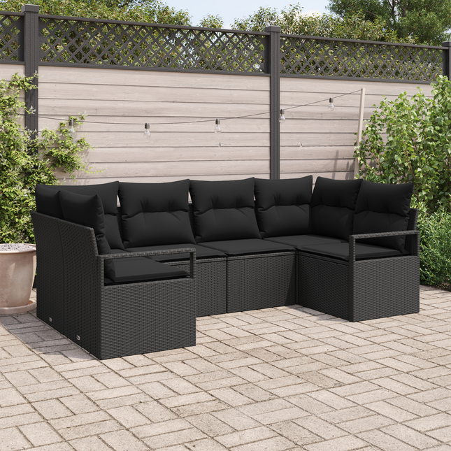Havesofa Sæt med pude med opbevaring 6 pcs Sort polyrattan
