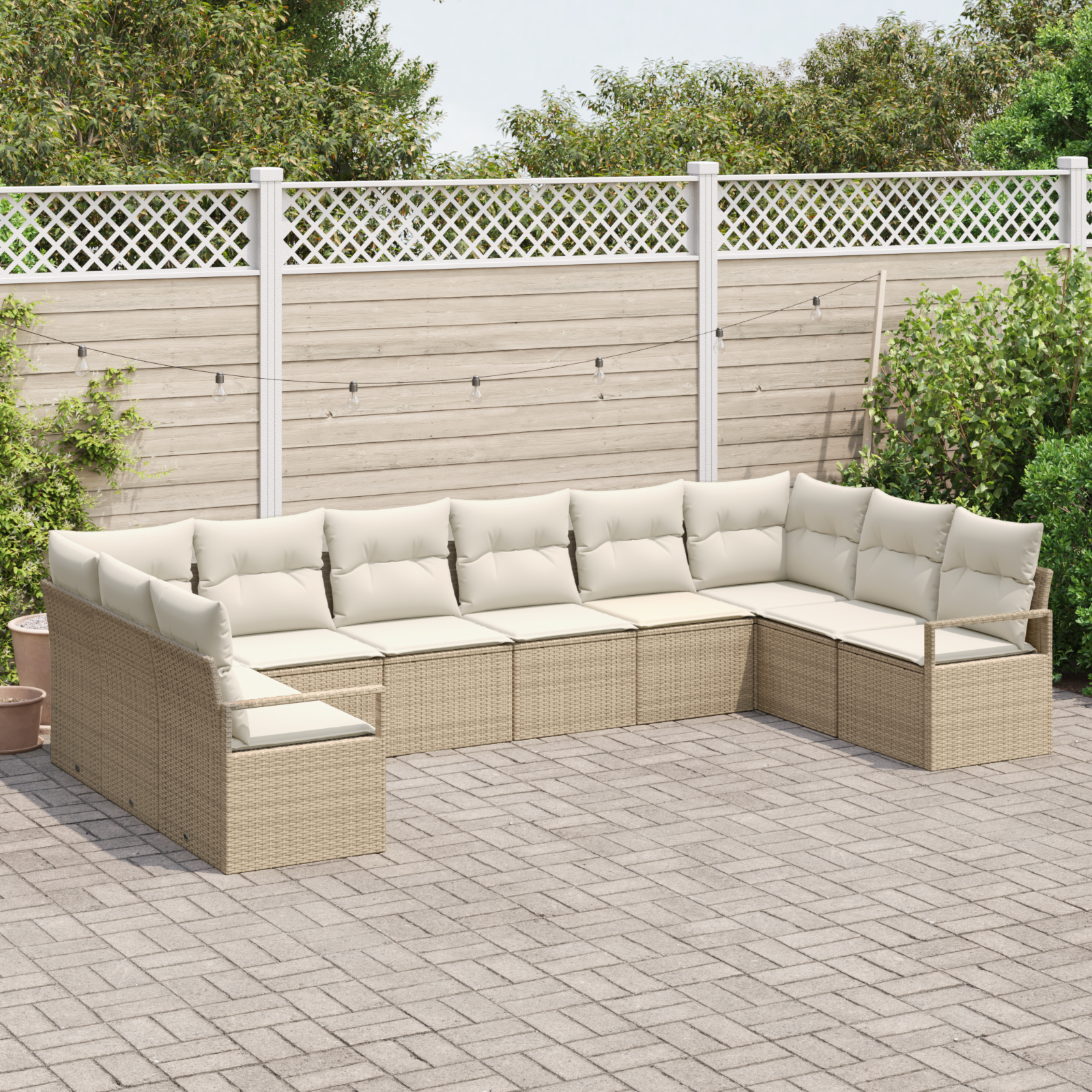Havesofa Sæt med pude 10 pcs Beige og hvid polyrattan