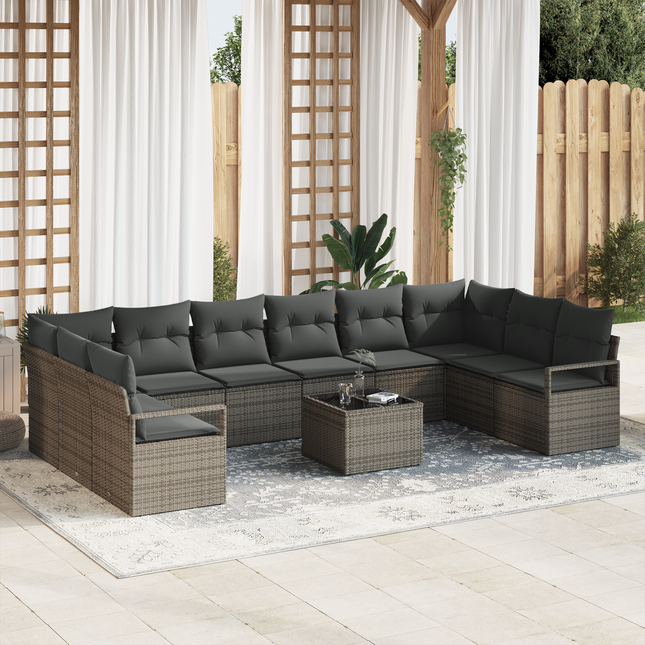 Havesofa Sæt med pude med opbevaring 11 pcs Lysegrå polyrattan