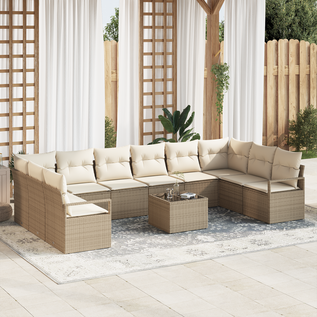 Havesofa Sæt med pude 11 pcs Beige og creme polyrattan