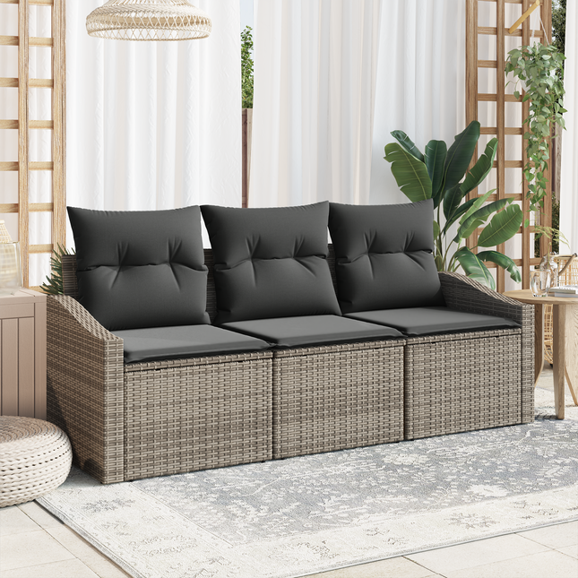 Havesofa Sæt med pude med opbevaring 3 pcs Grå polyrattan