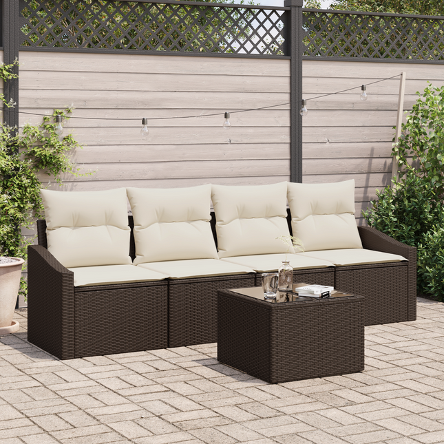 Sofa Sæt med pude med opbevaring 5 pcs Brun og Creme polyrattan