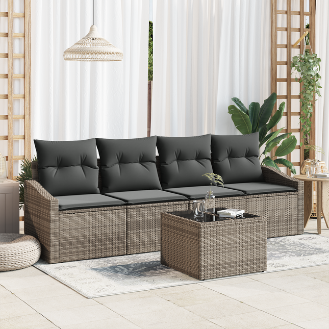 Sofa Sæt med pude med opbevaring 5 pcs Grå polyrattan