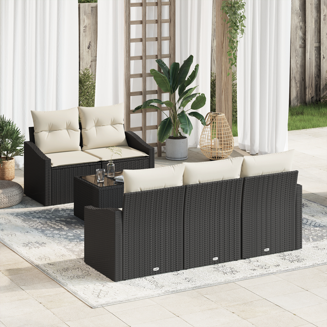 Sofa Sæt med pude med opbevaring 6 pcs Sort og Cream polyrattan