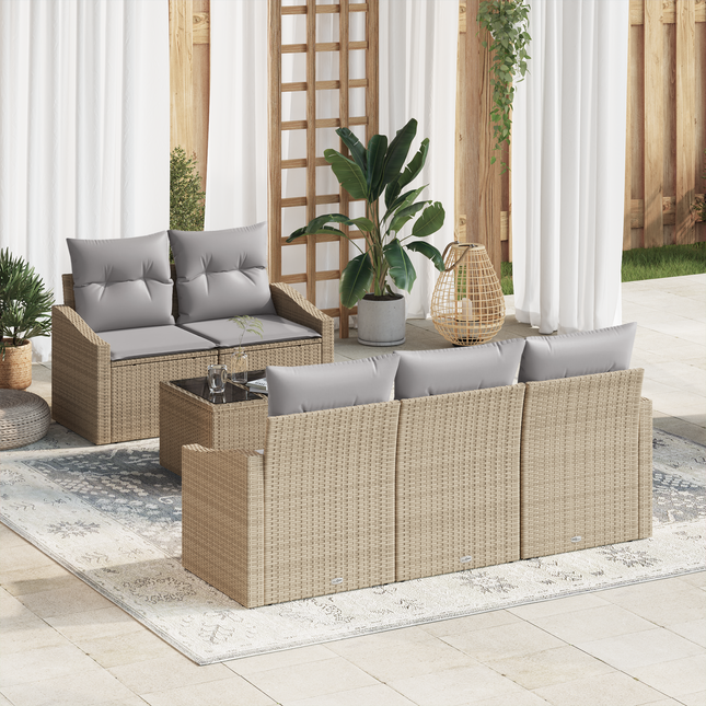 Sofa Sæt med pude med opbevaring 6 pcs Beige og grå polyrattan