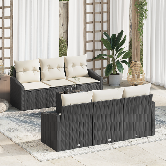 Sofa Sæt med pude med opbevaring 7 pcs Sort og Cream polyrattan