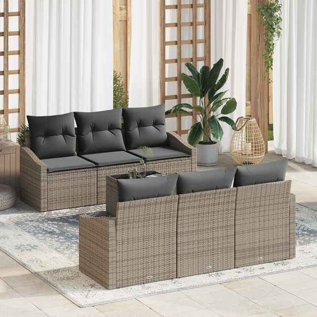 Sofa Sæt med pude med opbevaring 7 pcs Grå polyrattan