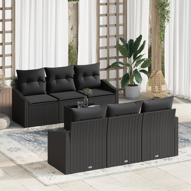 Sofa Sæt med pude med opbevaring 7 pcs Sort polyrattan