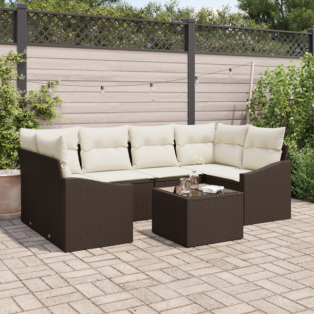 Sofa Sæt med pude med opbevaring 7 pcs Brun og Creme polyrattan