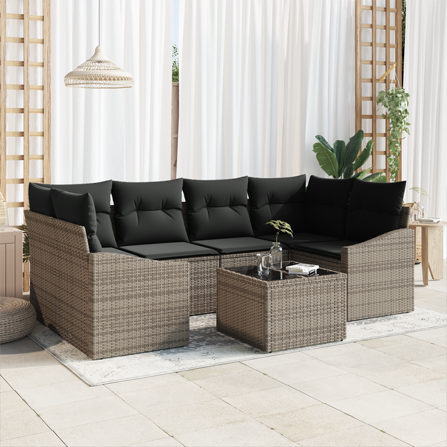 Sofa Sæt med pude med opbevaring 7 pcs Grå polyrattan