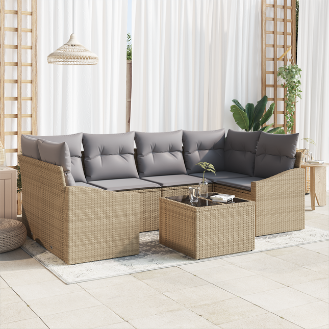Sofa Sæt med pude med opbevaring 7 pcs Beige og grå polyrattan