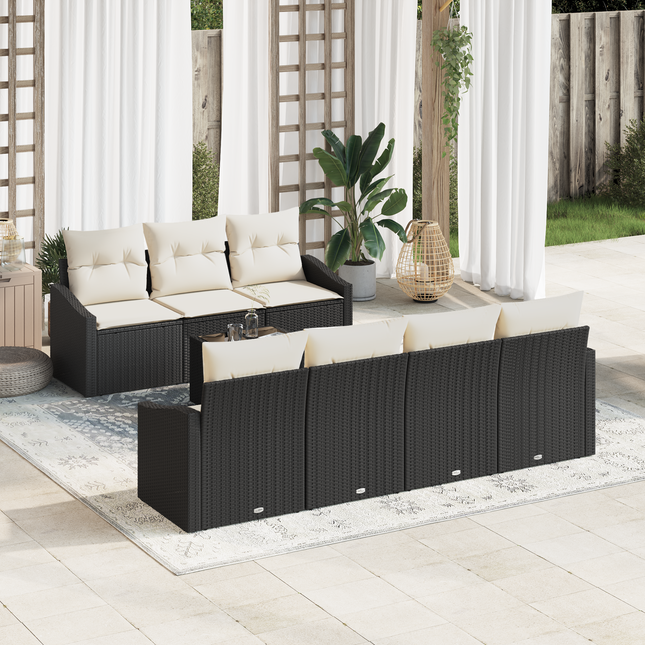 Sofa Sæt med pude med opbevaring 8 pcs Sort og Cream polyrattan