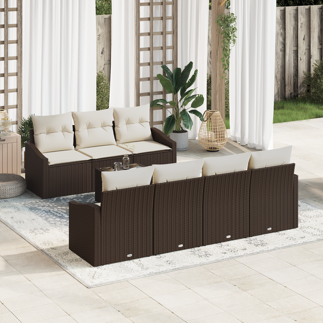 Sofa Sæt med pude med opbevaring 8 pcs Brun og Creme polyrattan