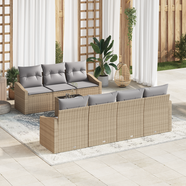 Sofa Sæt med pude med opbevaring 8 pcs Beige og grå polyrattan