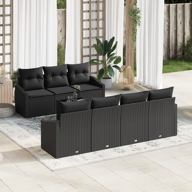 Sofa Sæt med pude med opbevaring 8 pcs Sort polyrattan
