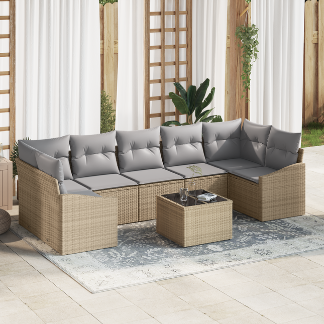 Sofa Sæt med pude med opbevaring 8 pcs Beige og grå polyrattan
