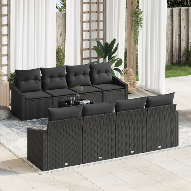 Sofa Sæt med pude med opbevaring 7 pcs Sort polyrattan