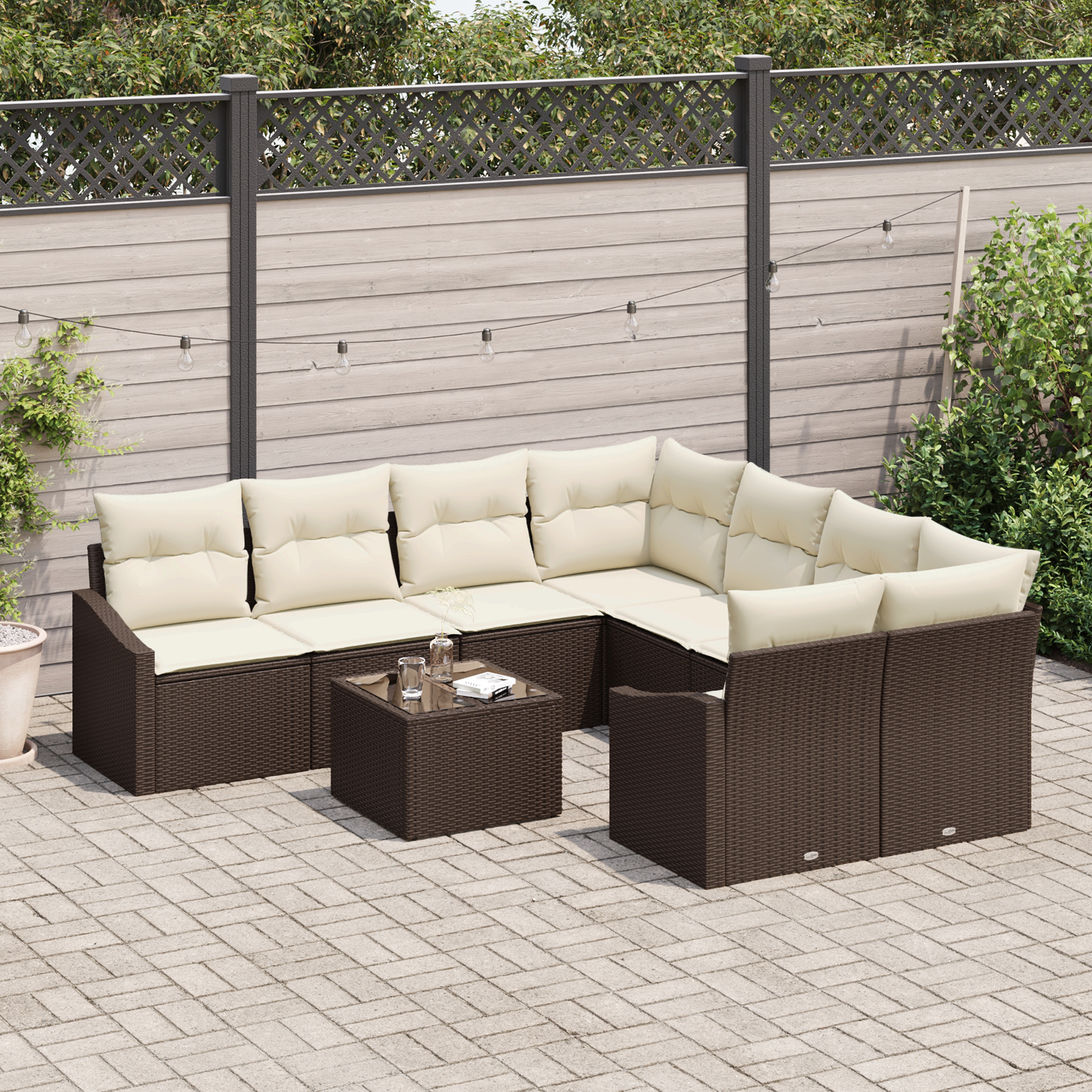 Sofa Sæt med pude med opbevaring 9 pcs Brun og Creme polyrattan