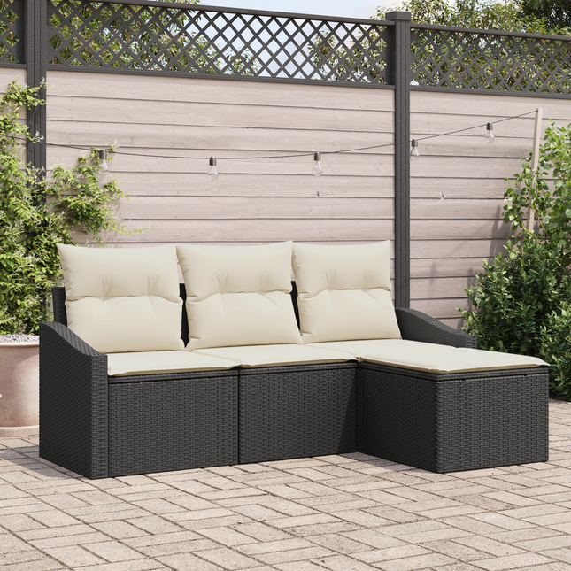 Sofa Sæt med pude med opbevaring 4 pcs Sort og Cream polyrattan