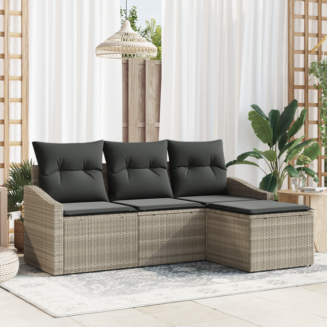Sofa Sæt med pude med opbevaring 4 pcs Lysegrå polyrattan