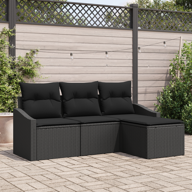 Sofa Sæt med pude med opbevaring 4 pcs Sort polyrattan