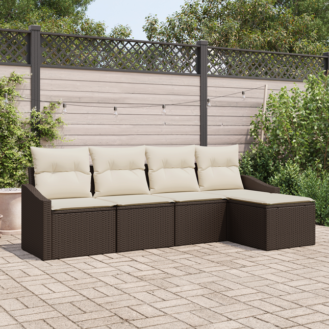 Sofa Sæt med pude med opbevaring 5 pcs Brun og Creme polyrattan