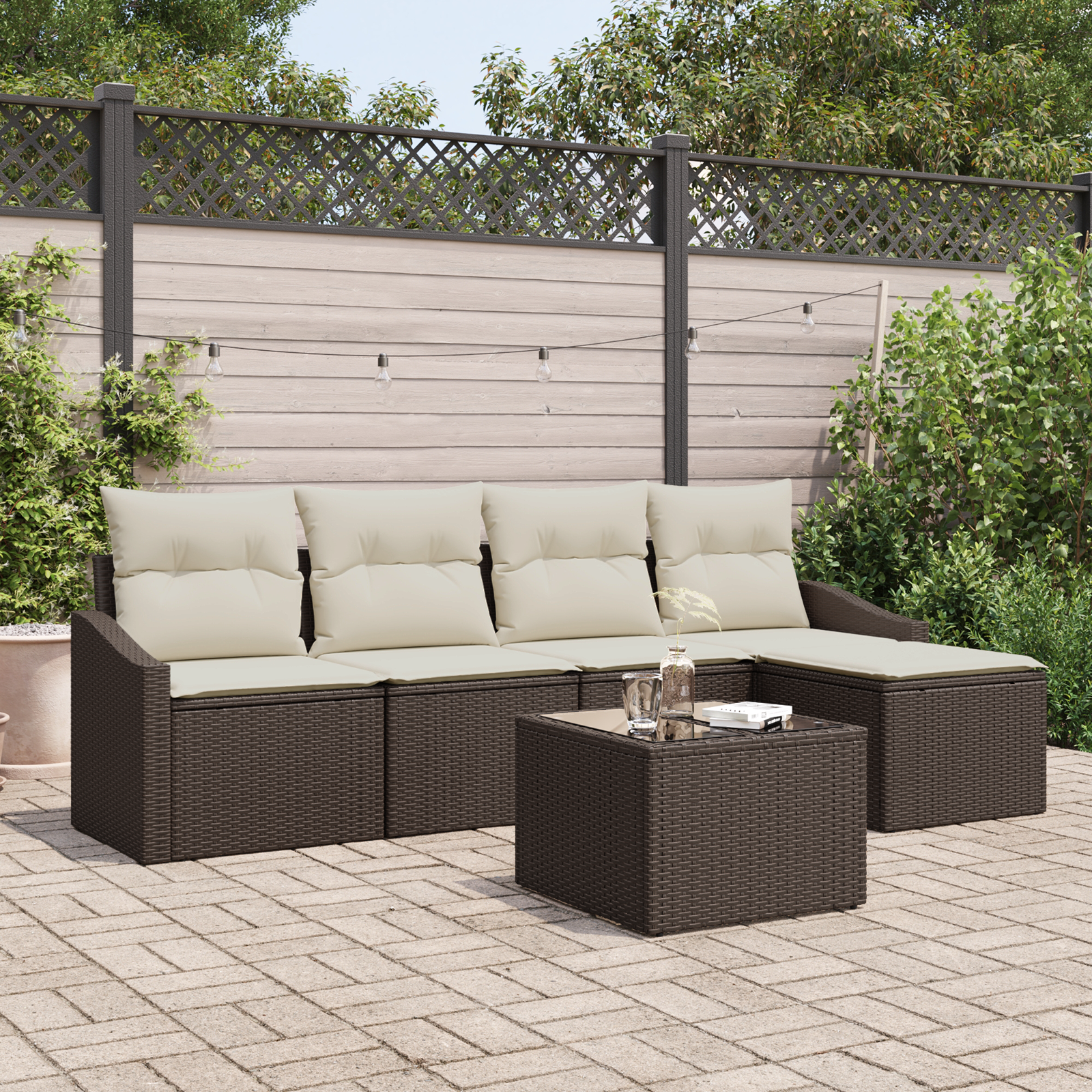 Sofa Sæt med pude med opbevaring 6 pcs Brun og Creme polyrattan