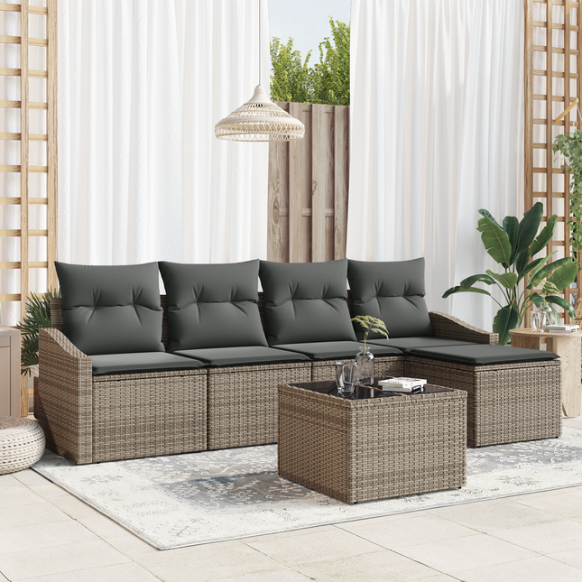 Sofa Sæt med pude med opbevaring 6 pcs Lysegrå polyrattan