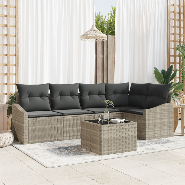 Havesofa Sæt med pude med opbevaring 6 pcs Lysegrå polyrattan