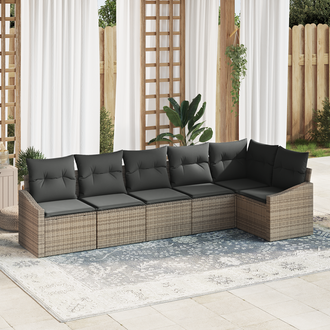 Havesofa Sæt med pude med opbevaring 6 pcs Grå polyrattan