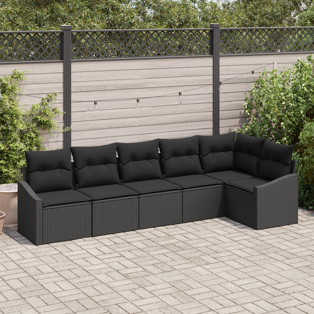 Havesofa Sæt med pude med opbevaring 6 pcs Sort polyrattan