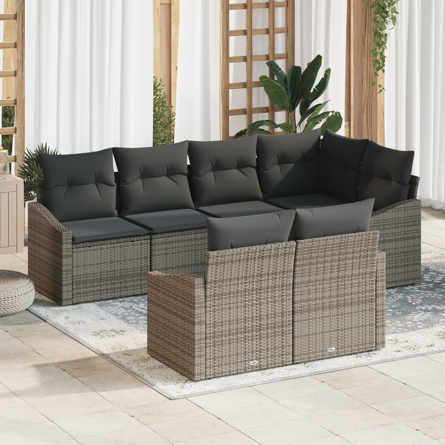 Havesofa Sæt med pude med opbevaring 7 pcs Grå polyrattan