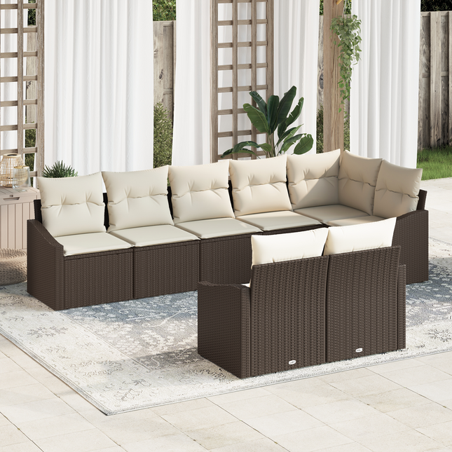 Havesofa Sæt med pude 8 pcs Brun og hvid polyrattan