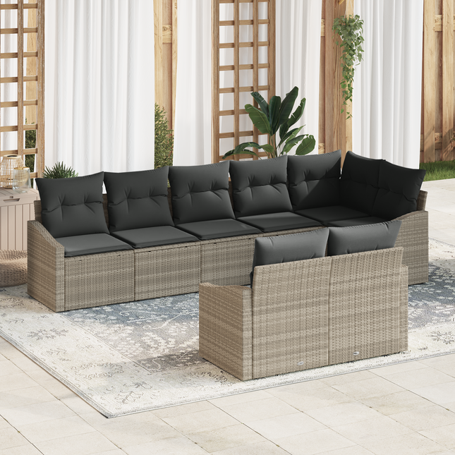 Havesofa Sæt med pude med opbevaring 8 pcs Lysegrå polyrattan
